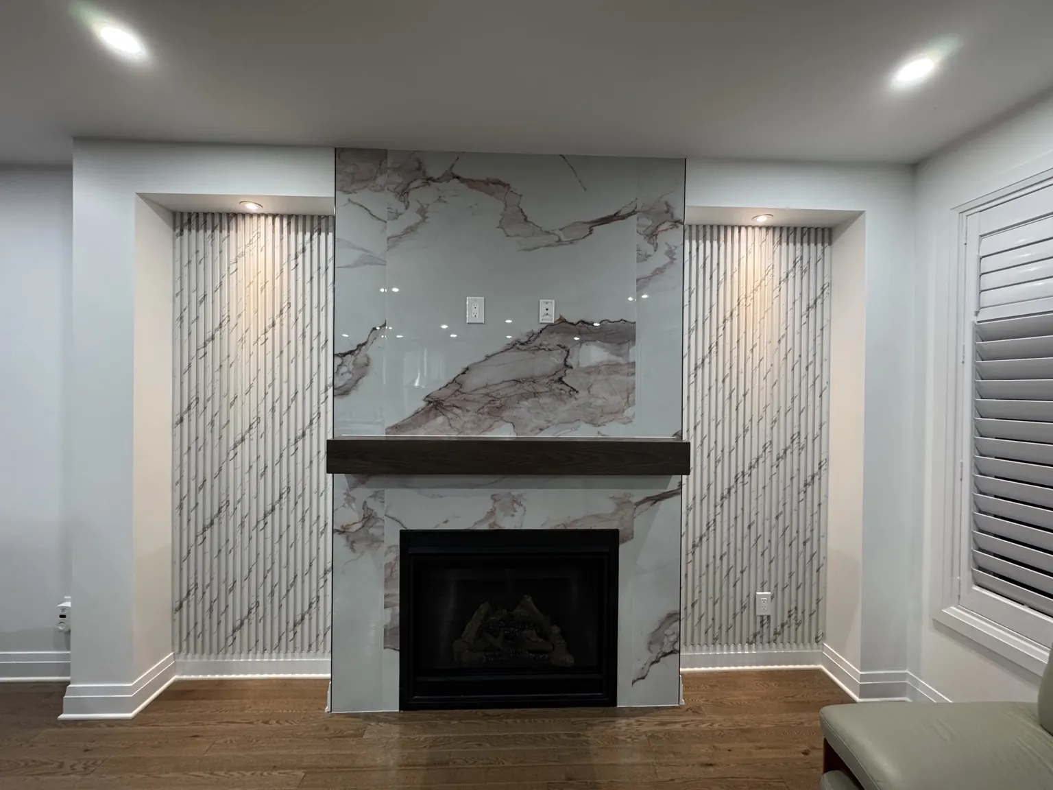 Finished marble fireplace feature wall and interior renovation